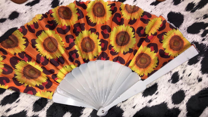 Chinese Style Folded Fans Sunflower and Cheetah