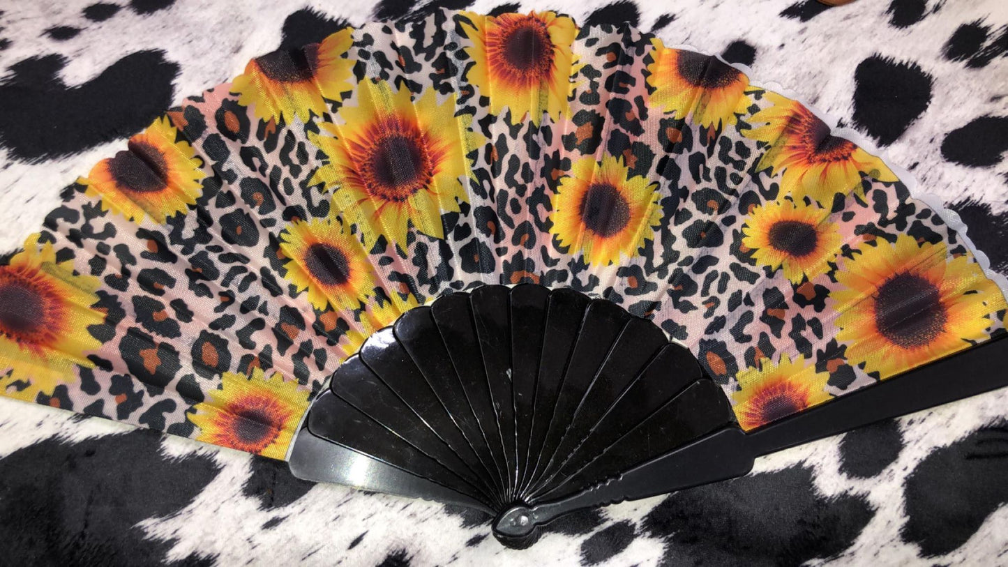 Chinese Style Folded Fans Sunflower and Cheetah