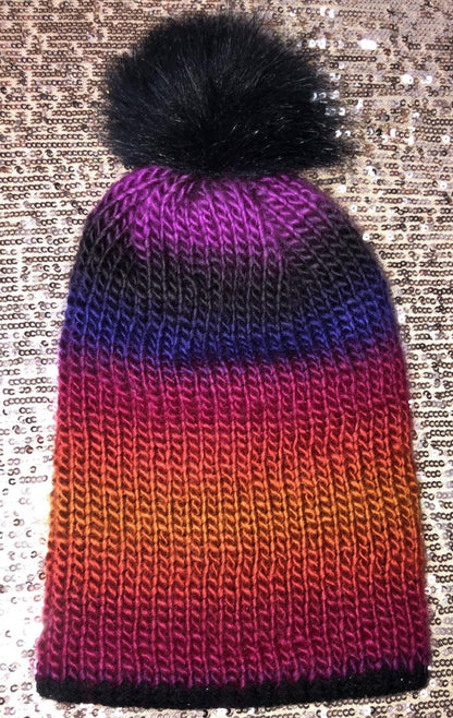 Handmade Warm Knitted Beanie with Puff Ball Hat