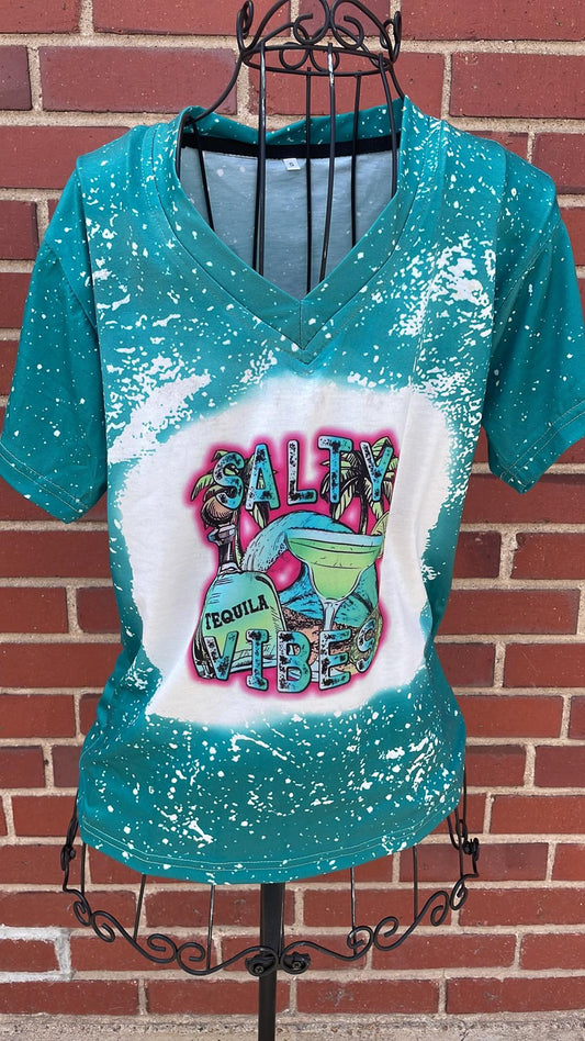 Salty Vibes Margarita Small T Shirt-Teal Bleached