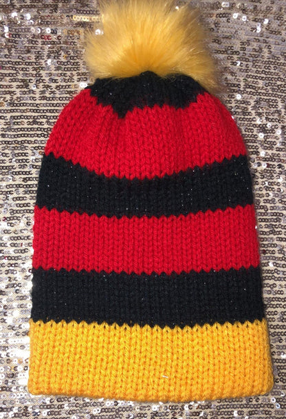 Handmade Warm Knitted Beanie with Puff Ball Hat