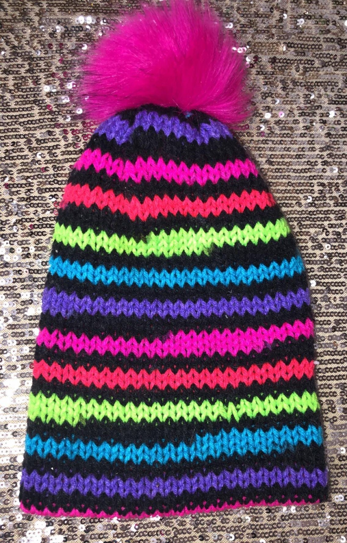 Handmade Warm Knitted Beanie with Puff Ball Hat