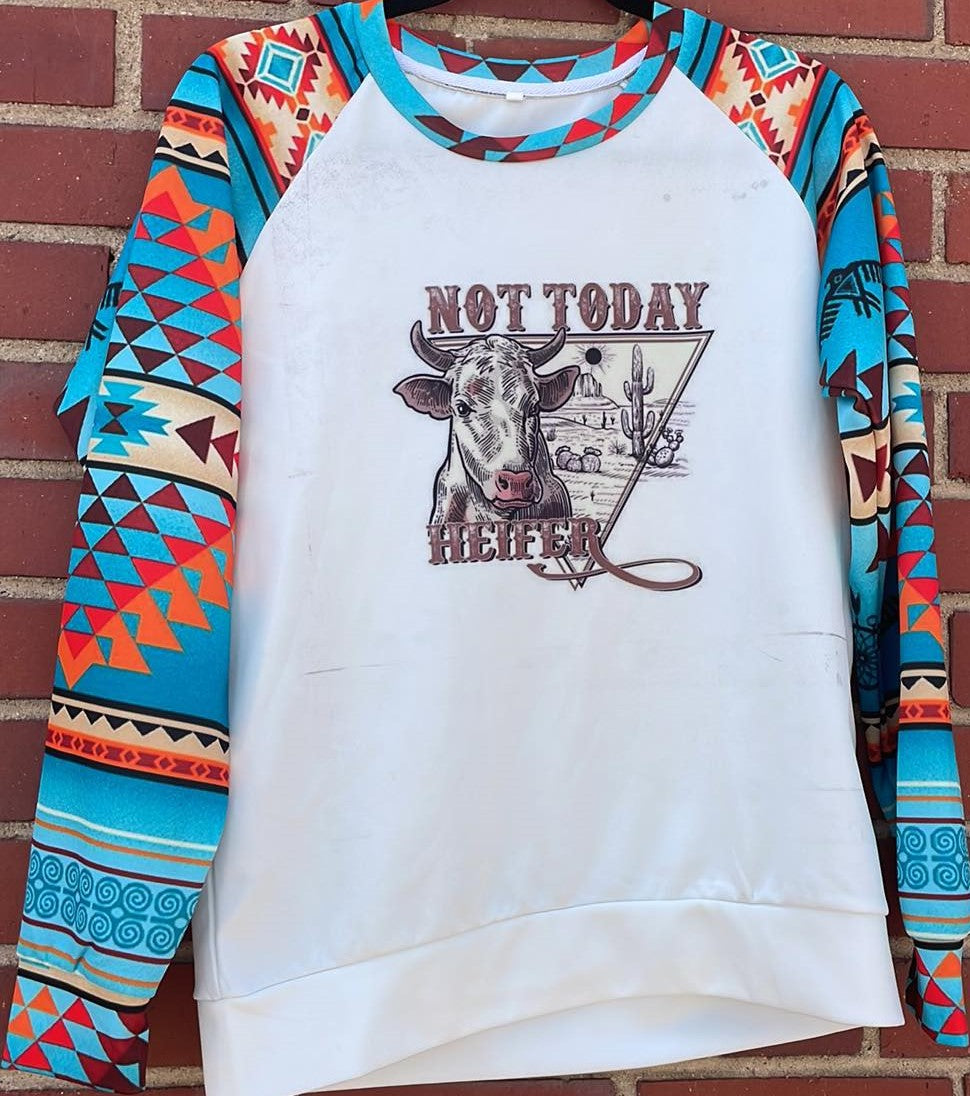 NOT TODAY HEIFER-Aztec Long Sleeve Shirt Size SM