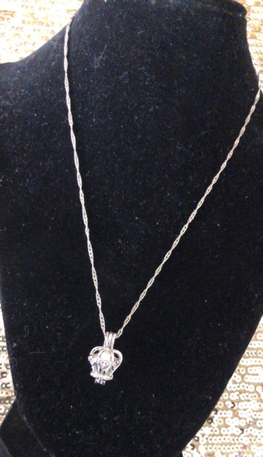 Sterling Silver Pearl Crown Cage with a Pearl Pendant