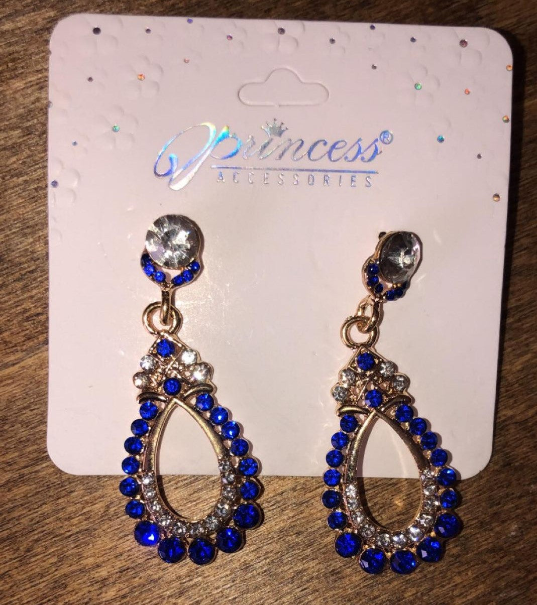 Princess Accessories Blue and White Dangly Earrings