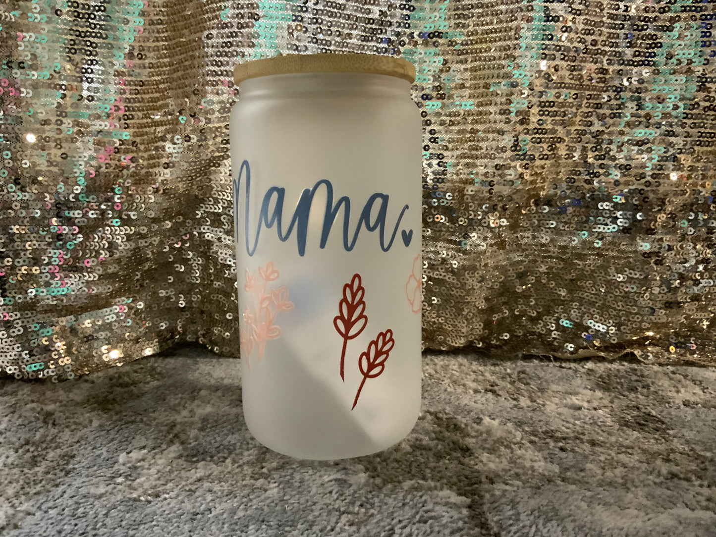 Mama-Floral- Frosted 16oz Glass Tumbler