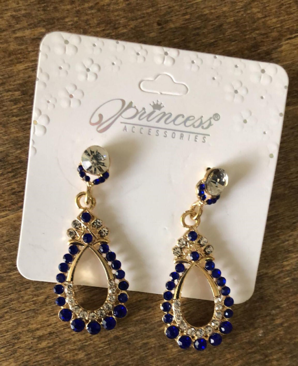 Princess Accessories Blue and White Dangly Earrings