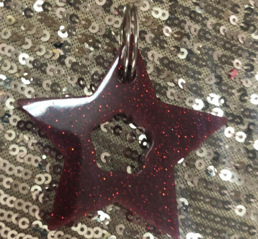 Red Glitter Star Resin Keychain