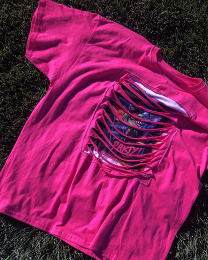 Hot Pink Party Monster-Homemade Peek-a-Boo Shirt-Fruit of the LOOM-Size XL