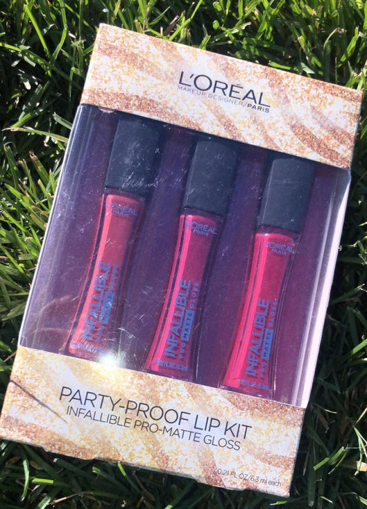 L'Oreal Party-Proof 3 Pc. Lip Kit Infallible Pro-Matte Gloss Bare Attraction++