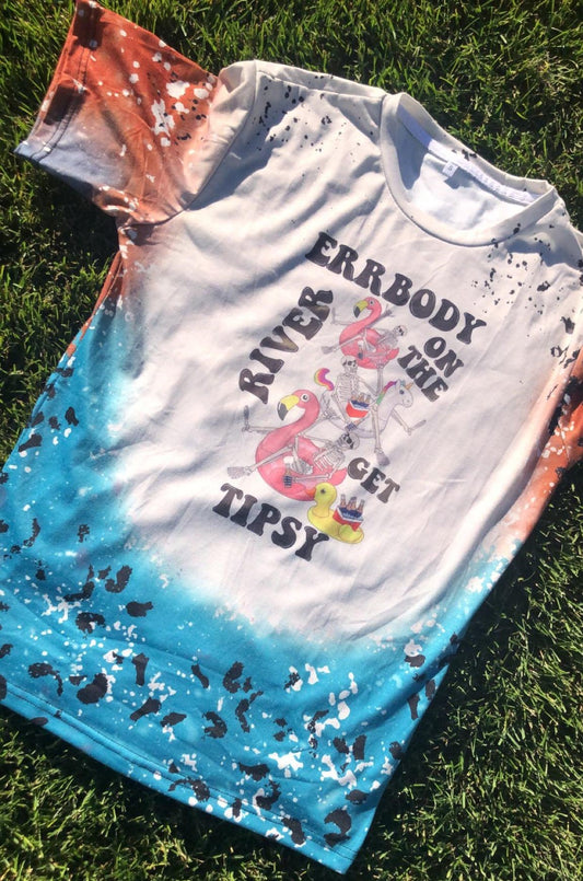 ERRBODY ON THE RIVER GET TIPSY- Teal Blue/Orange Bleached Size SM