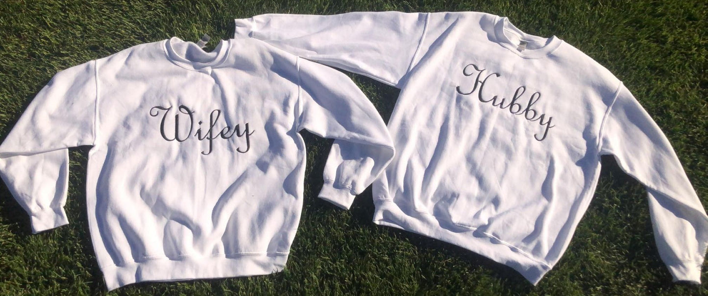 Wifey and Hubby Embroidered Set-White Both Size Lg