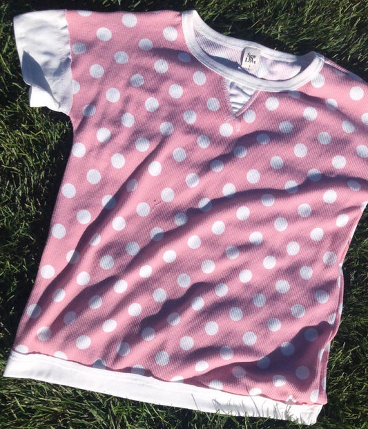 Pink and White Polka Dot Tee-Sew In Love Size Small