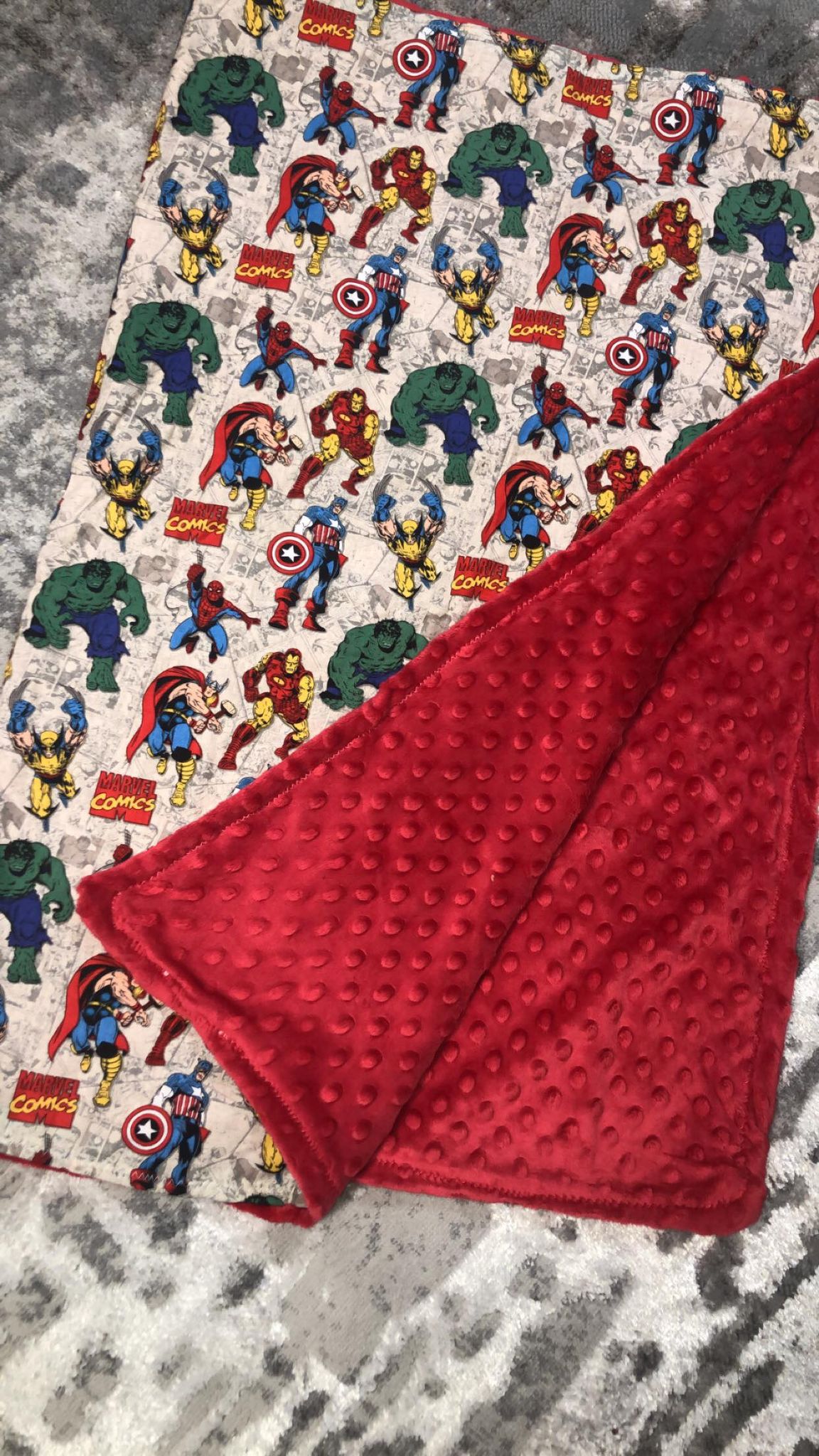 Marvel Comic Blanket with Red Minky Back