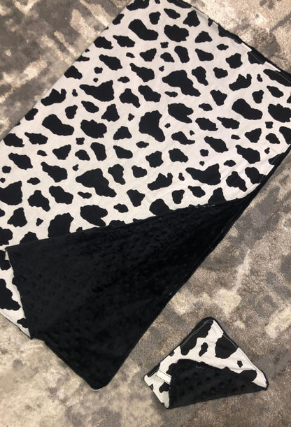 Cow Print Blanket and Lovey Set- with Black Minky