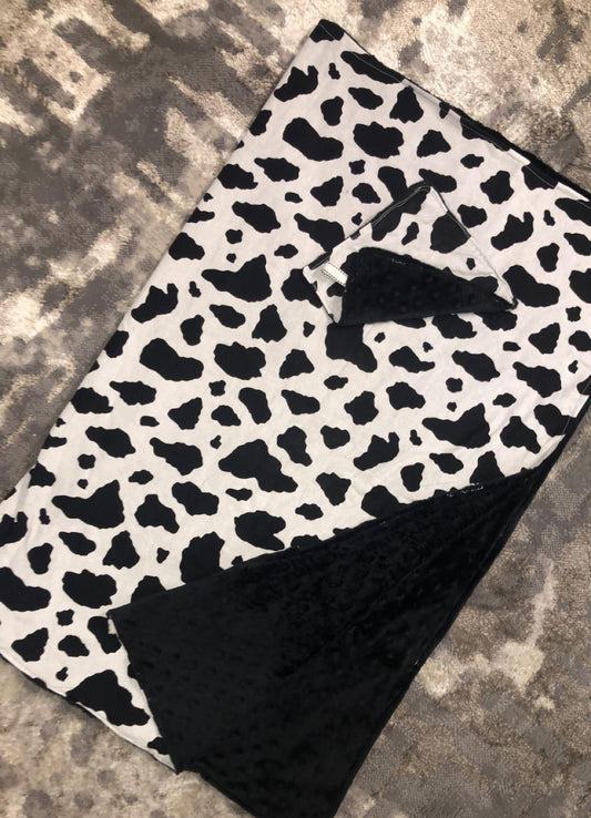 Cow Print Blanket and Lovey Set- with Black Minky