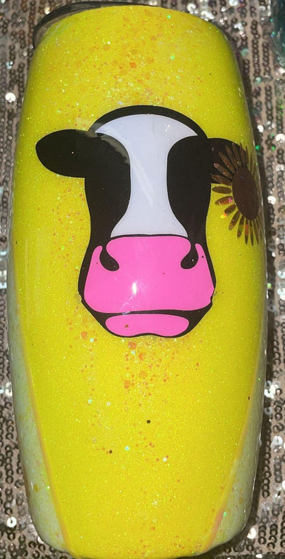 Create Your Own Sunshine Sunflower Cow -Yellow Glitter Resin Tumbler