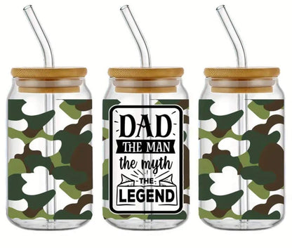 DAD the man the myth the legend Army Print-Clear 16oz Glass Tumbler