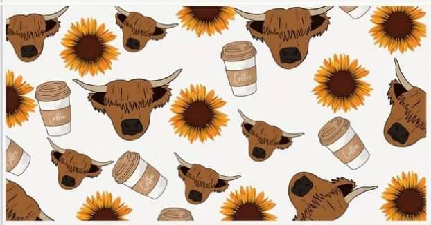 Highland Cow Head and Coffee Cups with Sunflowers-Frosted 16oz Glass Tumbler