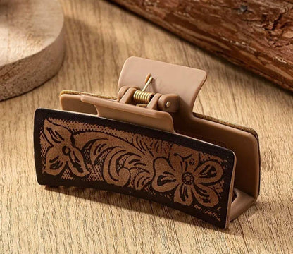 Elegant Western Tribal Print Leather Hair Clip