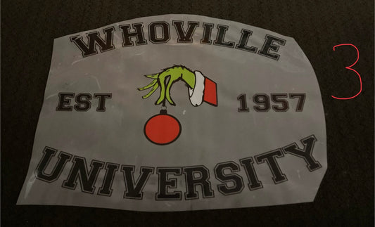Whoville University Est. 1957 Christmas DTF Transfer | Vintage Holiday Ready-to-Press Print