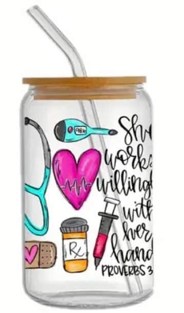 She works willingly with her hands PROVERBS 31:13-Clear 16oz Glass Tumbler