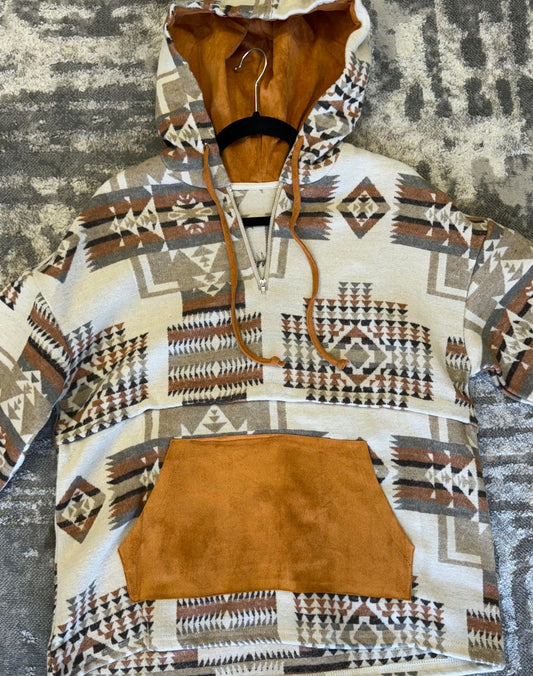 Tan & White Western Hoodie