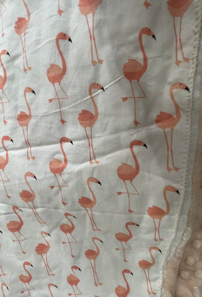 Flamingo Blanket With Light Pink Dusty Rose Minky Suede Back