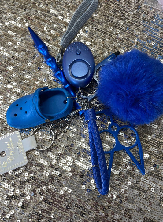 Blue 4 Pcs Safety Keychain Full Set, Self Defense Security Keychain Set With Personal Alarm