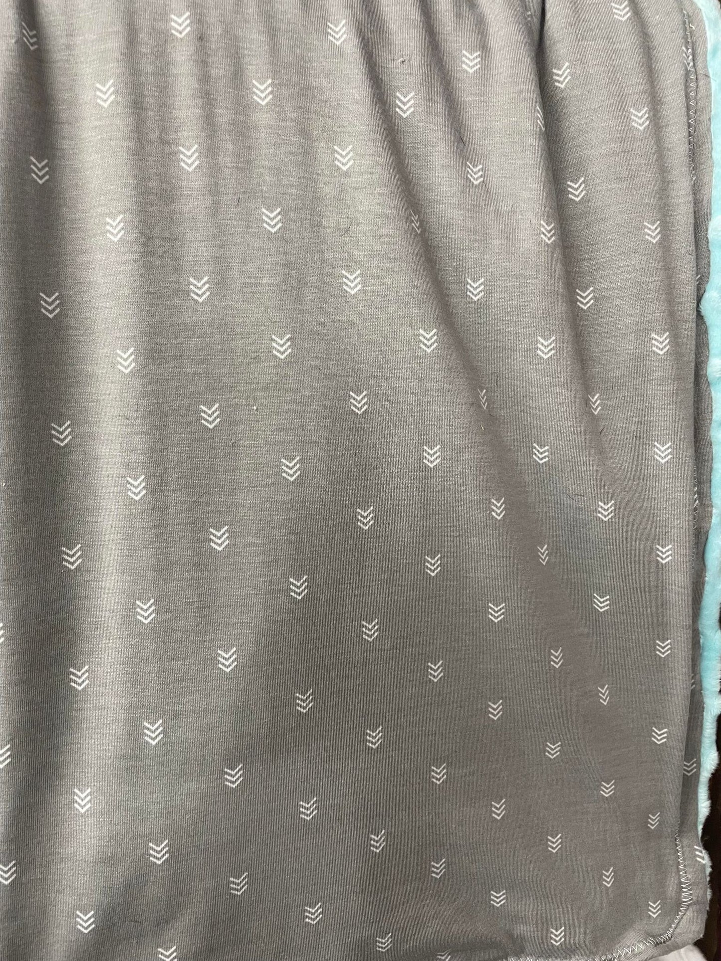 Light Grey Arrow Blanket with Baby Blue Minky Back