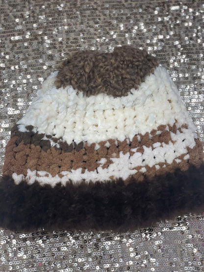 Adult Chunky Knit Fur Hat/Beanie/Blue and Brown/ Brown and Creme