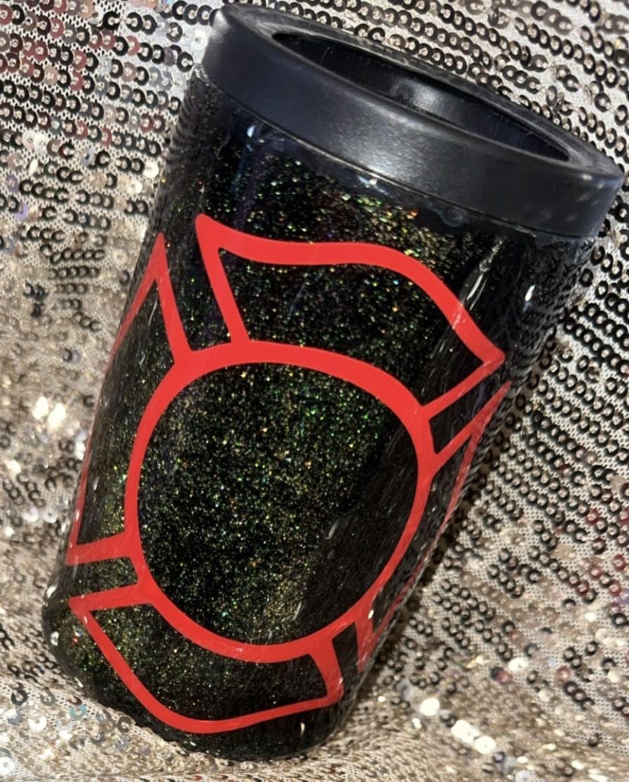 Firefighter/Flag Black Gold Iridescent Glitter Resin Koozie