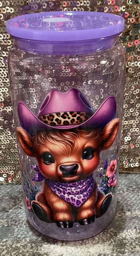 Highland Cow Cheetah Print Purple Plastic Tumbler