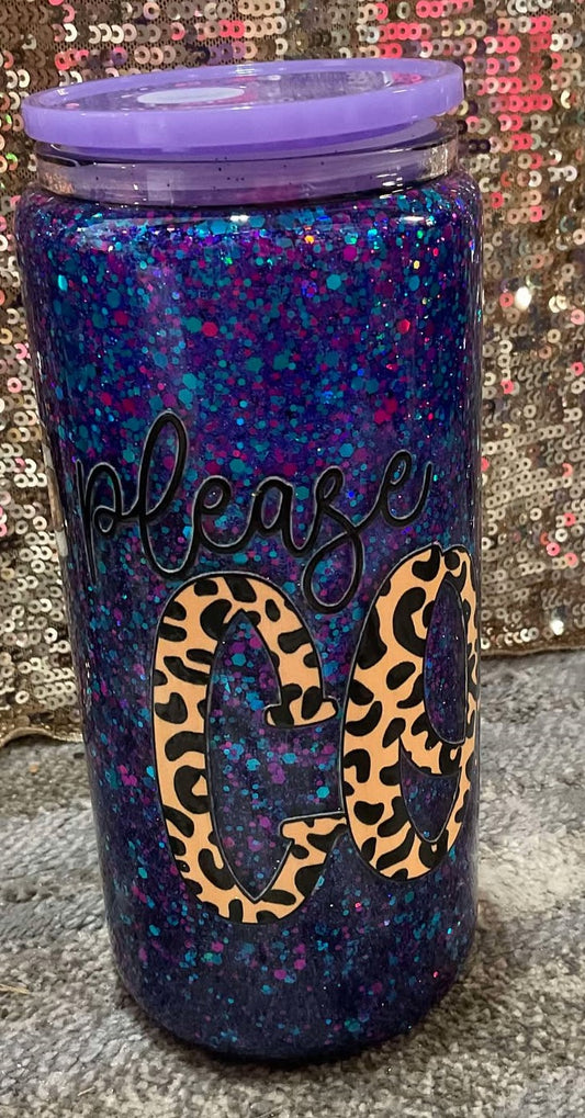 Please COFFEE Chunky Purple and Blue Glitter Snowglobe Tumbler