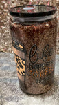 life happens COFFEE helps more COFFEE please Brown and Gold Glitter Snowglobe Tumbler