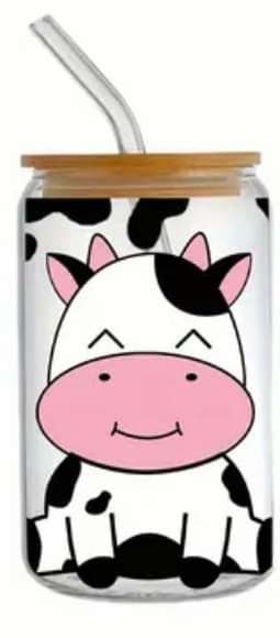 Cute Cow with Cow Print-Frosted 16oz Glass Tumbler