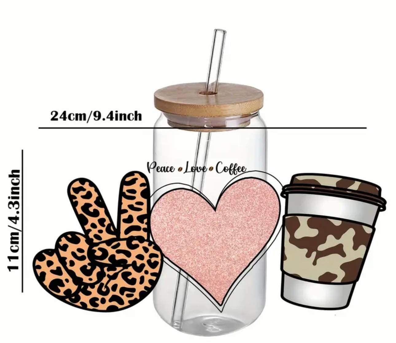 Peace-Love-Coffee     -Clear 16oz Glass Tumbler