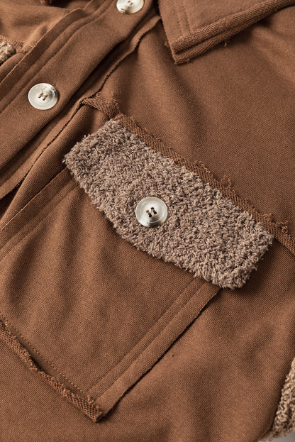 Chestnut Exposed Seam Elbow Patch Oversized Shacket