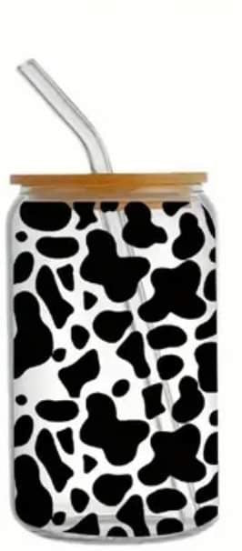 Black Cow Print-Frosted 16oz Glass Tumbler