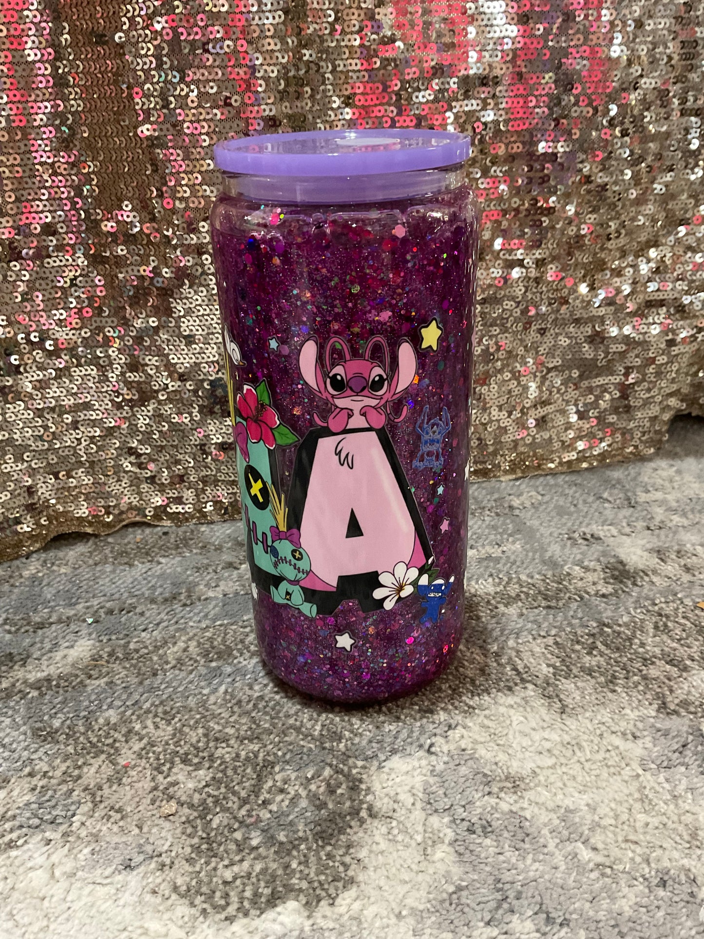 Mama Stitch Chunky Purple Glitter Snowglobe Tumbler