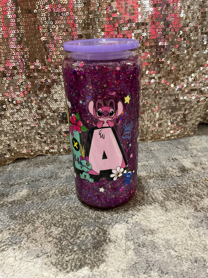 Mama Stitch Chunky Purple Glitter Snowglobe Tumbler