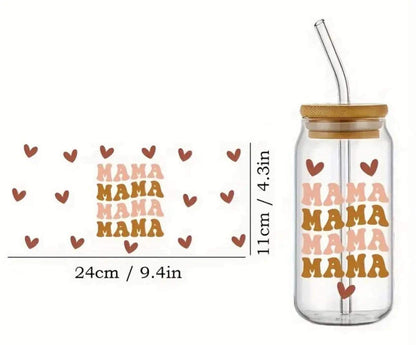 MAMA and Heart-Clear 16oz Glass Tumbler