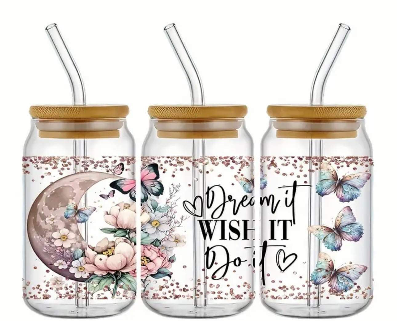 Dream It Wish It Do It-Rainbow Shimmer Colorful Haze Glass Tumbler (Blue)