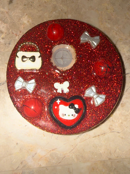 Hello Kitty 16 oz Frosted Glass Cup with Holographic Design with decorative lid topper