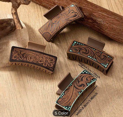 Elegant Western Tribal Print Leather Hair Clip