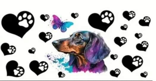 Dachshund Purple Blue Tie Dye Paw Print-Clear 16oz Glass Tumbler