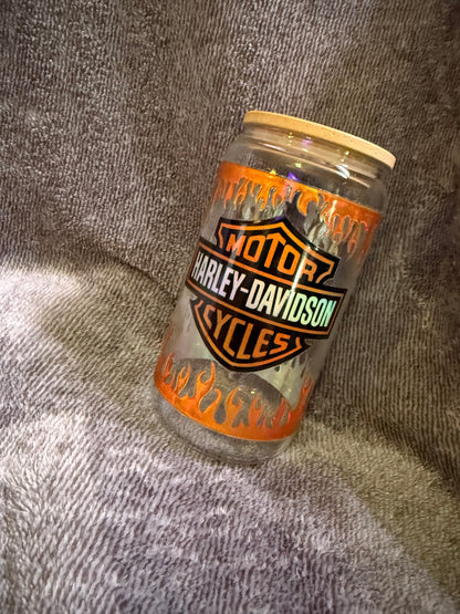 Harley Davidson motorcycle 16 oz Glass Cup with Holographic Design
