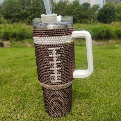 Rhinestone Football Stainless Steel Tumbler