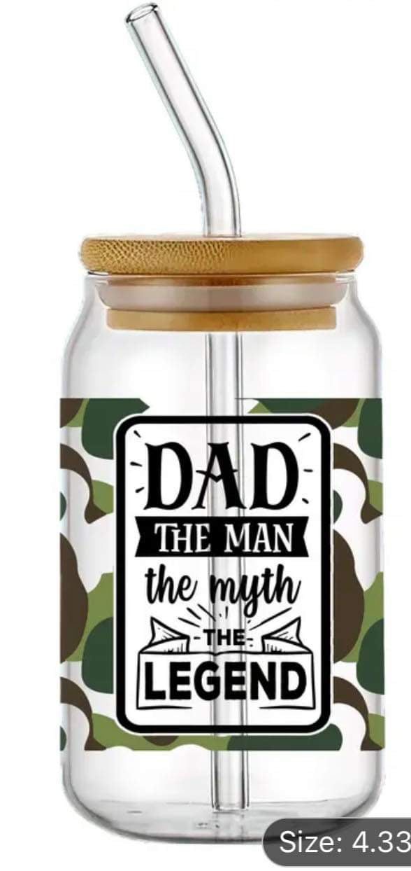 DAD the man the myth the legend Army Print-Clear 16oz Glass Tumbler