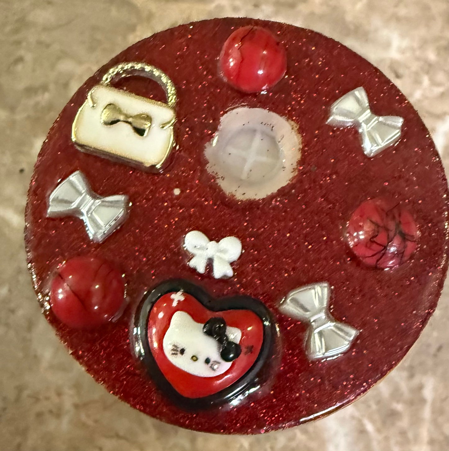 Hello Kitty 16 oz Frosted Glass Cup with Holographic Design with decorative lid topper